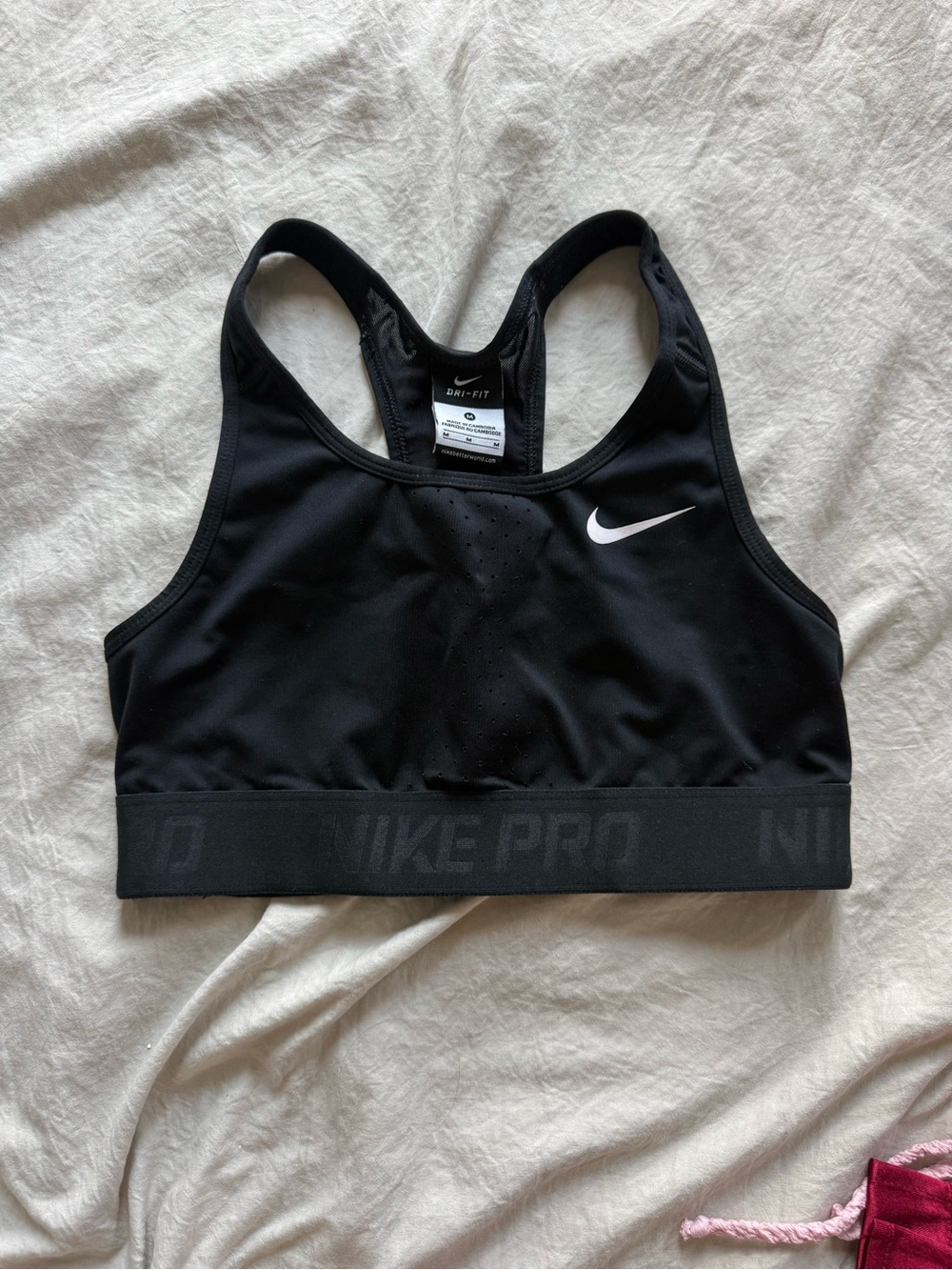 Nike Black Dri-FIT Racerback Sports Bra with White Swoosh